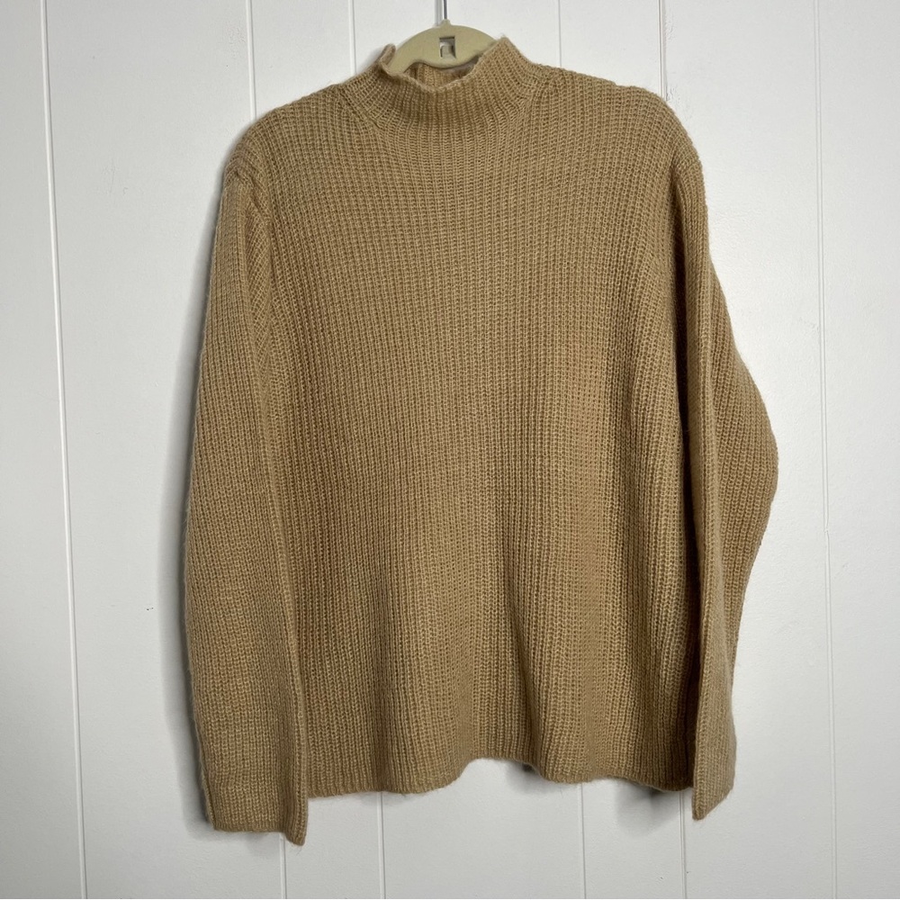 Orvis Camel Tan Funnel Sweater Ribbed Mohair Blend Women's XL